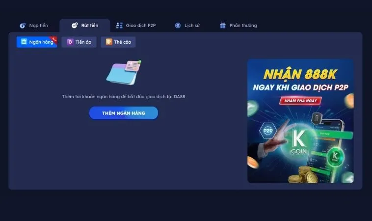 Giao diện rút tiền SB365